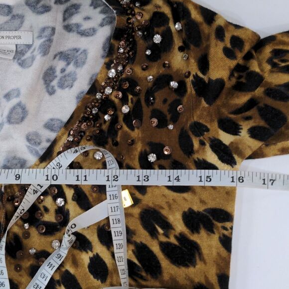 Boston Proper Embellished Leopard Print Cardigan size XXS - Picture 8 of 9